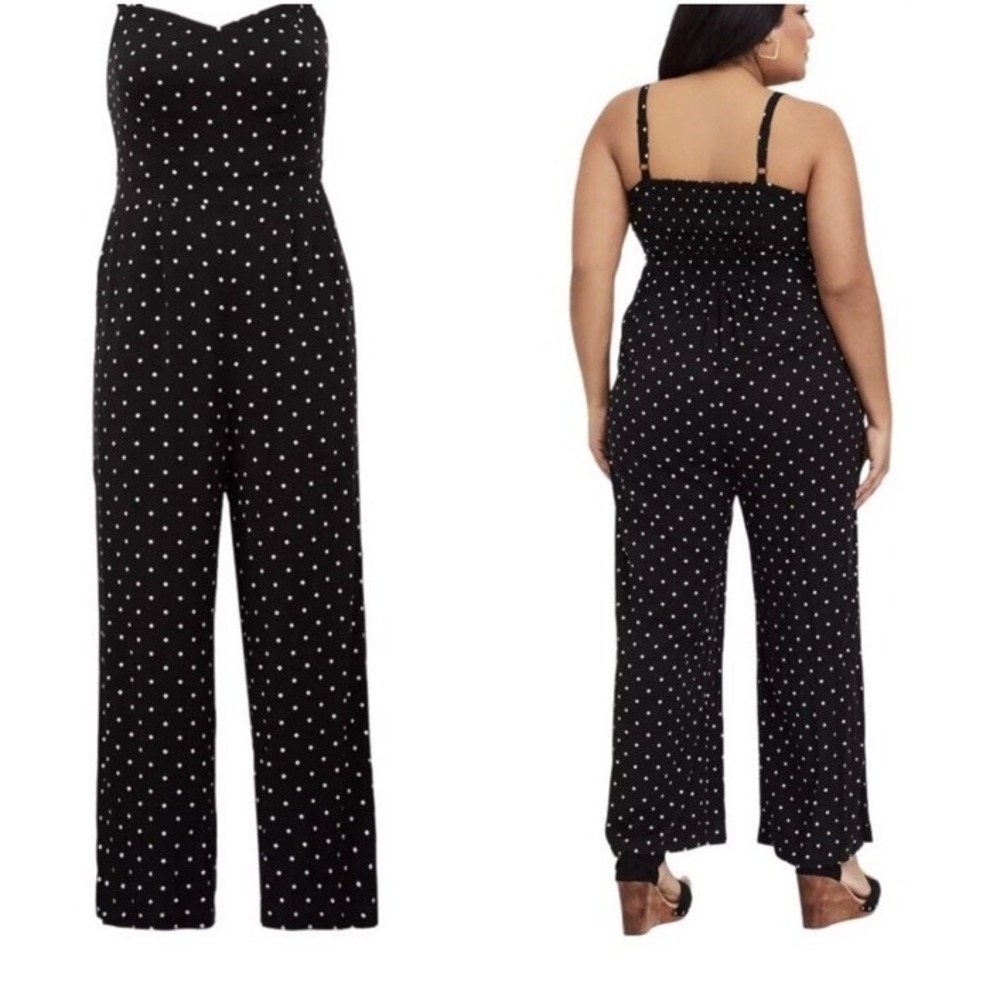 Torrid Black & White Polka Dot Challis Wide Leg Jumpsuit Size 3